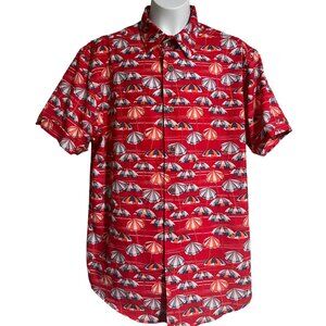 Cubavera Mens Red Short Sleeve Button Up Shirt With Umbrella Print Size Medium